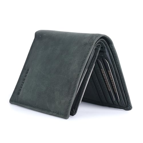 Image of TANSTITCH Slim Leather Wallet || Regular Minimalist &Thin Wallet || RFID Protected || 16 Card Slot (Green Hunter)