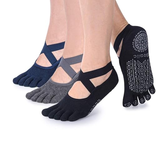 Ozaiic Yoga Socks for Women with Grips Non-Slip Five Toe Socks for Pilates Barre Ballet Fitness