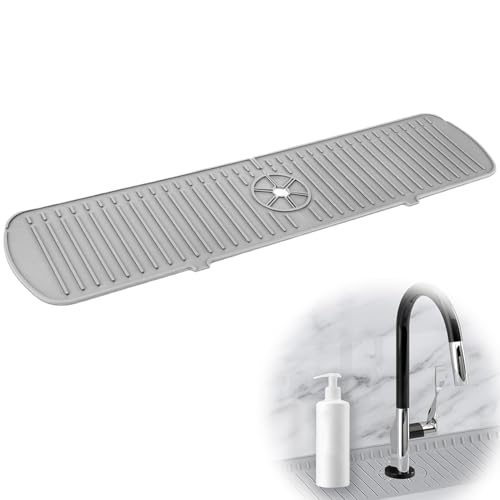Paraspruzzi Lavello Cucina Grande, 61 X 14,5cm Tappetino Silicone Lavello, Tappetino Drenaggio Lavandino, Tappetino per Asciugatura Multiuso, Protezione Rubinetto e Tappetino di Scarico - Grigio