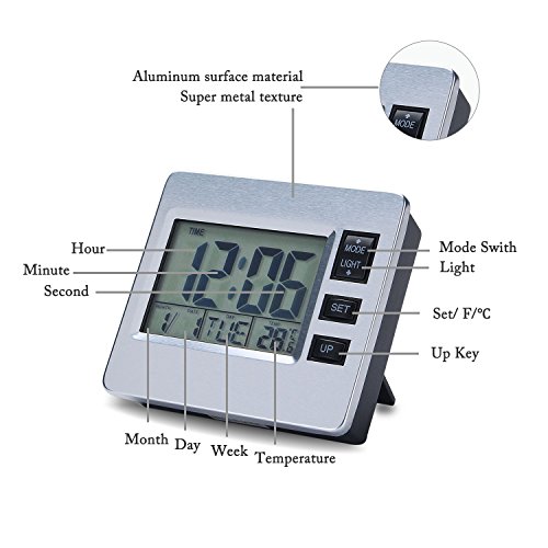 Digital Alarm Clock Magnetic Bedroom Clock For Seniors Classroom Kitchen Table Timer 12 / 24 Hour Date Week Indoor Thermometer Magnet Backlight Battery Operated Suck On Refrigerator Office #TOP2