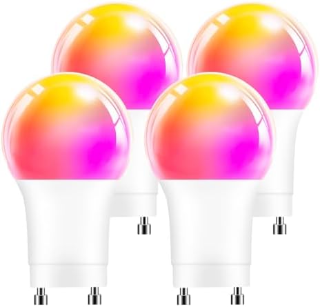 GU24 Smart Led Light Bulbs，4 Pack，A19 12W 1200LM Smart Bluetooth 2 Prong Led Light bulb，Dimmable Music Sync RGBCW Color Changing LED Bulb，2700K-6500K Dimmable ，APP Control(Not Support Alexa)
