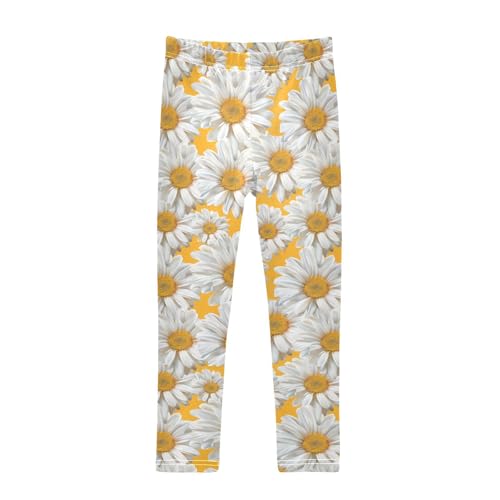 Girls Leggings White Daisy Flowers Soft Toddler Leggings for Girls Kids Pants Size 4T-10T