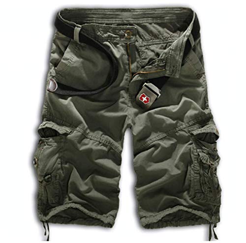 SOUGAO Bermuda cargo masculina de algodão Bermudas lisa descontraída casual reta sem cinto, Cinza, 3