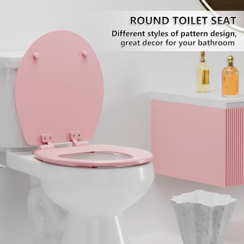 Image of Angol Shiold Slow Close Wood Toilet Seat(Pink, Round 16.5'')
