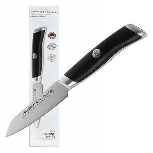 STEWART & BRADLEY 9cm (3.5-Inch) Paring Knife – Full Tang German Steel Kitchen Knife with Ergonomic Handle – Precision Engineered for Peeling, Slicing, Trimming and Fruit & Vegetable Prep