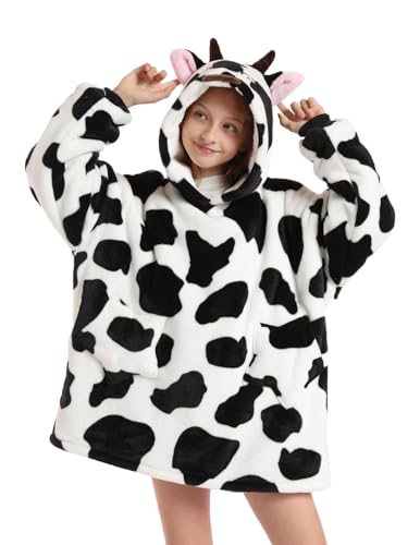 UUAISSO Felpa con Cappuccio per Ragazze Indossabile Felpa Oversize per Bambini con Tasca Abbigliamento Invernale Mucca da Latte