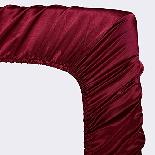 Damier Spannbettlaken 120x200cm Rot Weinrot Satin Seide Glänzend Bettlaken Hochwertiges Deluxe Unifarben Spannbetttuch… – Ansicht 6