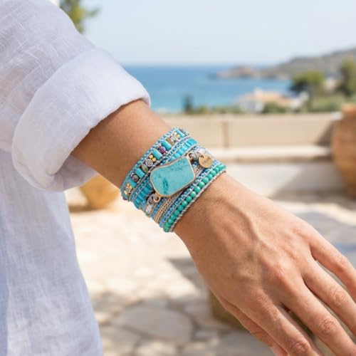 Image of YGLINE Natural Stone Bracelet 5 Wraps Bracelet Handmade Blue Color Boho Bracelet for Women Bracelet