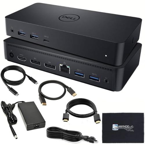 D6000 Dell Docking Station Dual Monitor - USB C Universal Dock with 130W Adapter, HDMI, DisplayPort, USB-C Cables - Supports 4K Display (Renewed)
