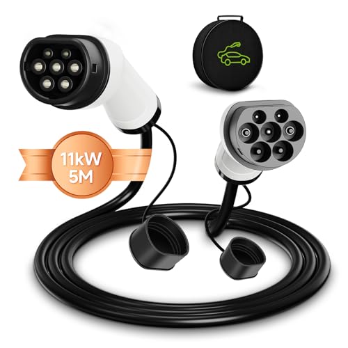 AFYEEV Cable de Carga Coche Electrico Tipo 2, 11kW | 16A | Trifásico | 5M, Cable de Carga EV Tipo 2, Cable de Carga para Vehículos Eléctricos e Híbridos Enchufables de Tipo 2 a Tipo 2, con Bolsa