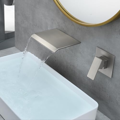 DASAN Wall Mount Waterfall Bathroom Faucet Brushed Nickel in Wall
