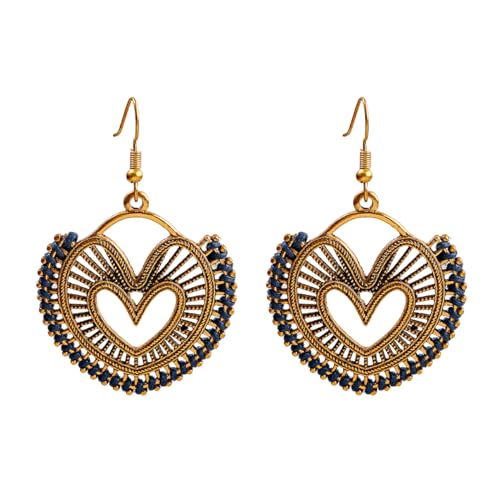 Boho Heart Shaped Dangle Earrings for Women Handmade Bronze Statement Rope Vintage Long Unique Drop Earrings Vacation Cute Earrings Jewelry Birthday Gifts.