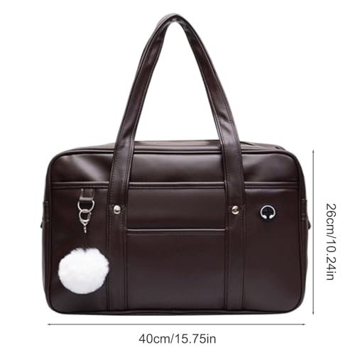 japanese school bag portable large capacity pu leather japanese bag zipper school handbag with headphone cable hole for girls brown
