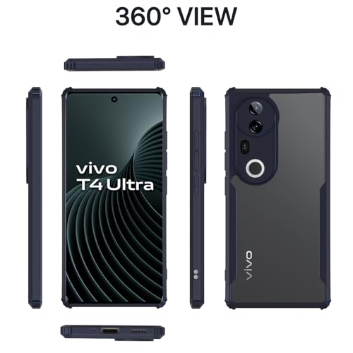 Image of Outlouders Back Cover for Vivo T4 Ultra 5G | Ultra Hybrid Transparent | Full Camera Protection | Raised Edge | Crystal Clear Bumper Case(Blue)