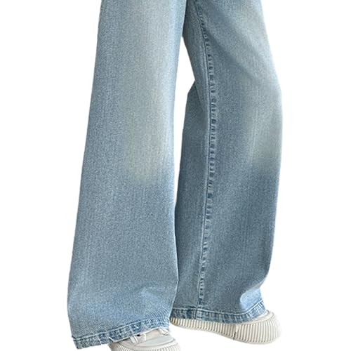 Tween Girls Wide Leg Jeans, Elastic Waistband Casual Denim Pants with Heart-Shaped Embroidery Pockets for Girls4