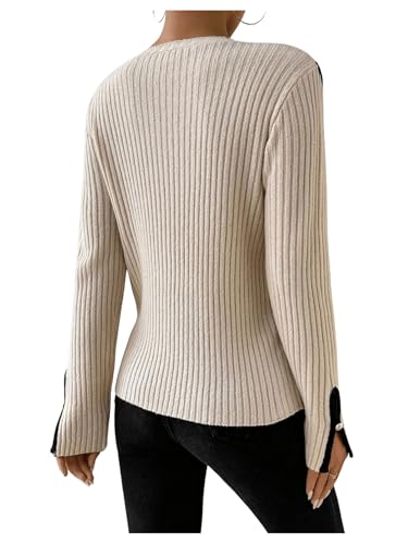 Image of SweatyRocks Women's Cutout Crewneck Long Sleeve Tops 2025 Fall Basic Knitted Ribbed Pullover Sweater