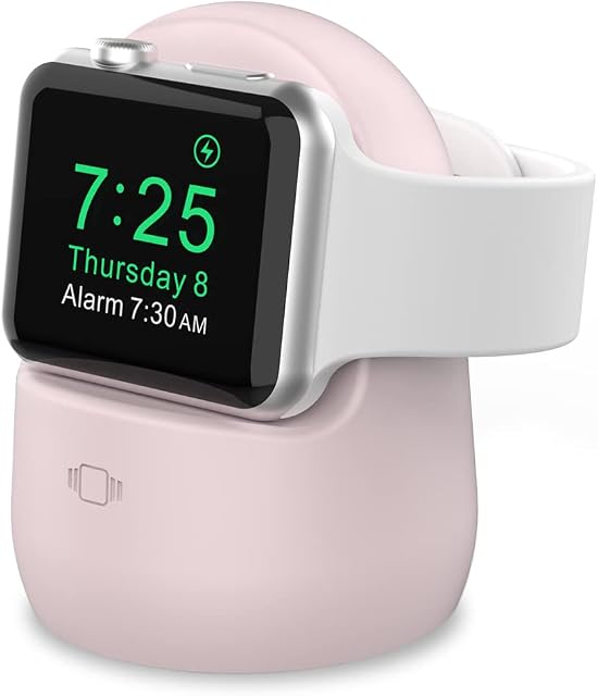 AHASTYLE iWatch Charger Stand Silicone Dock Holder for Apple Watch Series 8/Ultra/SE2 (2022)/7/6/SE/5/4/3/2/1 (49/45/44/42/41/40/38mm) Supports Nightstand ModeAdapters NOT Included(Pink)