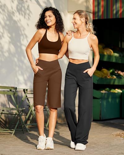 Image of G4Free Capri Pants for Women 14 inch Knee Length Wide Leg Yoga Capris Dressy Casual Summer Crop Pants with Pockets