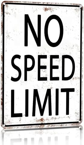 Crazysign Retro Tin Sign No Speed Limit Sign for Man Cave Garage Bedroom Vintage Style Wall Art Decor 8 x 12 Inch (3096)