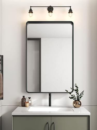 OKPAL Black Bathroom Mirror for Wall, 24x36 Inch Rectangular Black Metal Framed Mirror, Modern Wall Mounted Vanity Mirror for Bathroom, Vertical or Horizontal