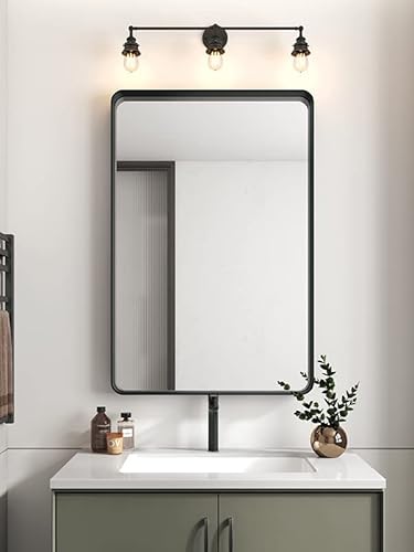 Okpal Black Bathroom Mirror For Wall, 24X36 Inch Rectangular Black Metal Framed Mirror, Modern Wall Mounted Vanity Mirror For Bathroom, Vertical Or Horizontal #TOP4