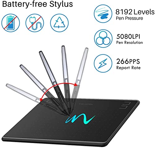 HUION HS64 Graphics Drawing Tablet Battery-Free Stylus 8192 Levels 266 PPS Pen Tablet with 4 Press Keys Support Mac, PC and Android Devices 6.3x4 Inch - Image 6