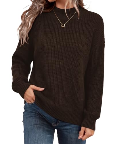Fall Sweaters for Women Brown Sweater Old Money Outfits Mock Neck Tops S | Fall Outfits Clothes 2026 Cozy Oversized Sweaters for Women Long Sleeve Business Casual Tops Coffee