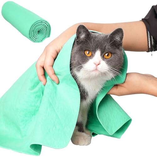 STEEL-LAND セームタオル ペット用 吸水速乾タオル 犬用・猫用 超吸水 チョウキュウスイ素材 柔らかく肌に優しい お風呂上がりの体拭きに最適 耐久性 洗車・業務用 多目的タオル プレゼントにも最適 (グリーン)（Amazon）