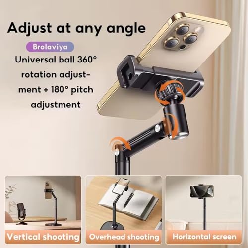 Image of BROLAVIYA Overhead Extendable Selfie Desktop Stand with Phone Holder, 360 Rotation, for 4-7 inch Mobile Phone, for Live Streaming, YouTube, Video, Photography
