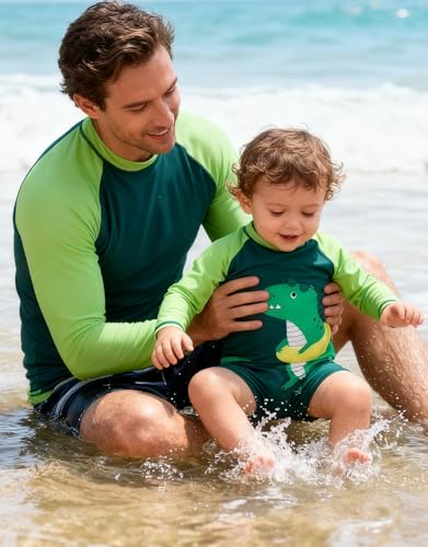 6-12 Months Baby Boy Swimwear Zipper Bathing Suit Dinosaur Prints Swimsuit One Piece Rash Guard with Sun Hat Cute Beachwear - Thumbnail 2