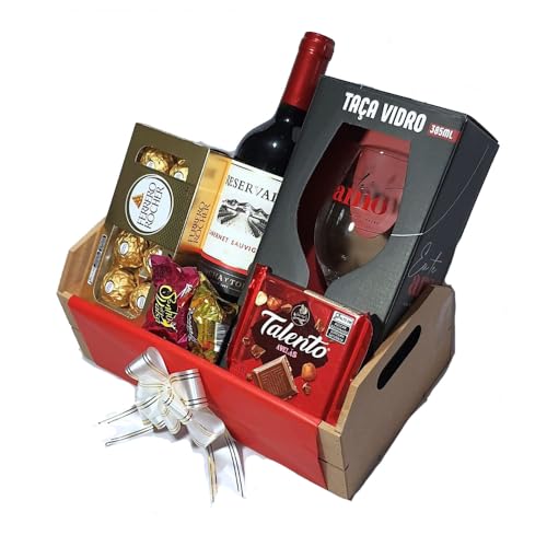 Cesta De Presente Namorados Com Vinho, Chocolates E Taça Te Amo