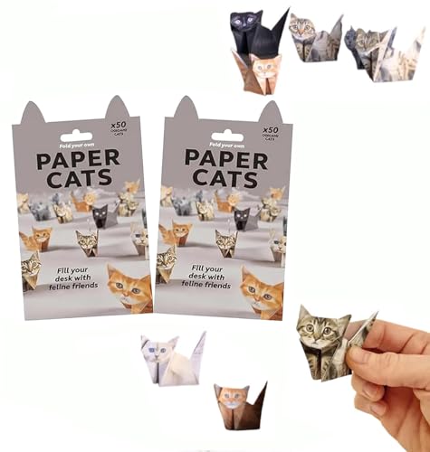 DIY Paper Cats Origami Kit 2pac 2026 SiumPklay 100 Sheets DIY Paper Cats Origami to Fold Cute Cat Figures Pattern Cute Printing Desk Decoration & Gift for Pets Lovers (Cat)