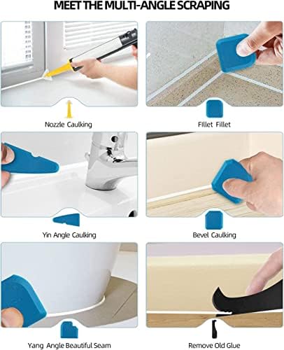 ArkCamp Silicone Remover Tool Kit, 9Pcs Sealant Finishing Tool Silicone Tool Kit with Plastic Scraper Caulking Scraper Nozzle Grout Remover Tool Set Perfect for Bathroom Kitchens Floor Corner