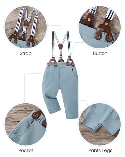 Image of YALLET Baby Boy Clothes Suit Newborn Infant Gentleman Outfits, Formal Dress Shirt+ Bowtie+ Suspender Pants Wedding Party Set