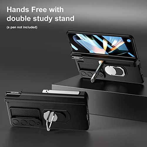 Libeagle Compatible With Samsung Galaxy Z Fold 4 Case [Heavy Duty Protective][Camera Lens Cover][S Pen Holder & Hinge Protection][Screen Protector][Safe To Hold With Ring] Rugged Stand 5G 2022-Black #TOP5