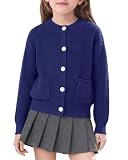 Hvididan Girls Cardigan Chunky Knit Uniform Sweater with Pockets 7-8Y