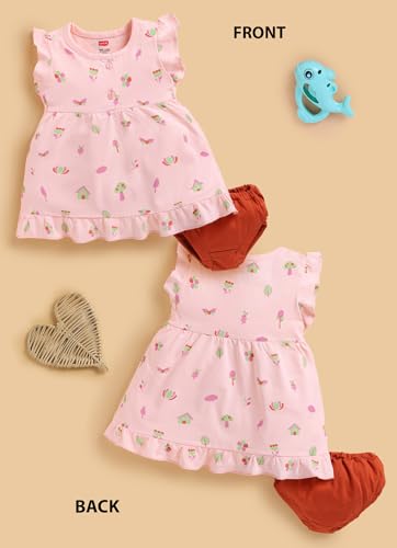 Image of LuvLap Baby Girls Regular Fit 100% Cotton Half Sleeve Girls Knee Length Frock Pack of 3