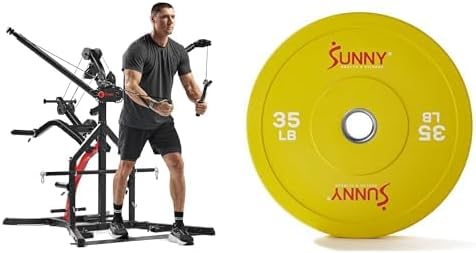 Sunny Health & Fitness Power Rack - SF-HG92401 Yellow 35 LB (single) Olympic Weight Plate Bundle SF-OP01-35