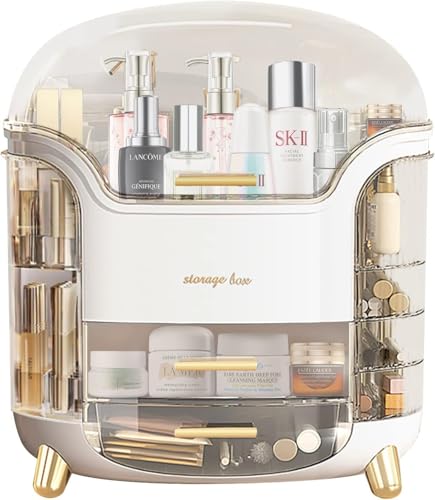 Niyam Makeup Organiser Storage Box for Countertop Cosmetics, Skincare and Beauty Case with Clear Led Display for Easy Visibility and Drawers for Vanity, Dresser Retro Lipstick Holder (Gold St Box)