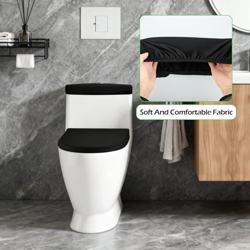 Toilet Lid Cover and Toilet Tank Lid Cover Replacement Toilets Covers with Elastic Bottom Polyester Fabric Covers Replacement for Fits Most Size Lids Bathroom Decor Accessories Washable (Black) - Thumbnail 4