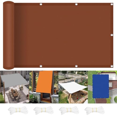 Voile d'ombrage rectangle 6.5x7m imperméable rouge rouille - 2