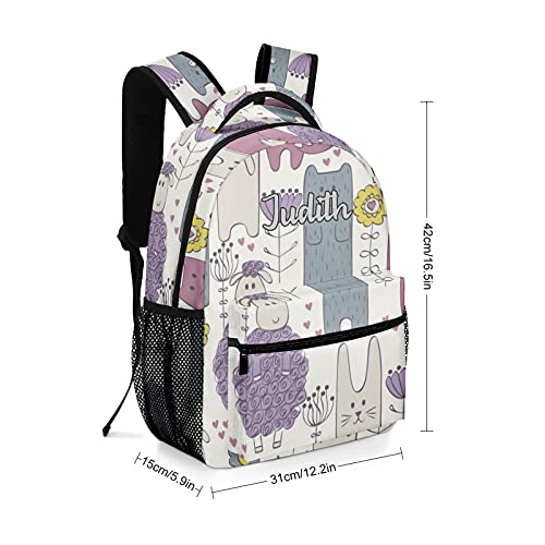 Cute Cat Floral Custom Kids Backpack, Personalized Student School Bags for Boys & Girls, Bookbags for Travel2