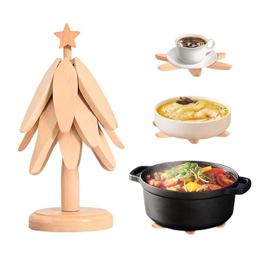 Salvamanteles de madera para árbol de Navidad – Diseño de árbol de Navidad 10 x 10 x 22 cm, salvamanteles antideslizante, portateera de madera con aislamiento térmico natural | Alfombrilla decorativa