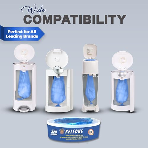Image of Releone Diaper Pail Refill Bags - Compatible with Playtex Diaper Genie Complete, Expressions, Elite & Essentials - 4 Pack Refills - Long Lasting Diaper Disposal System