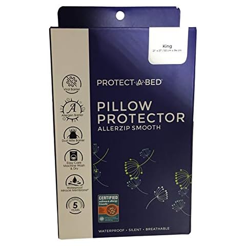 Protect-A-Bed, AllerZip Pillow Protector, Zippered, Waterproof, 2-pack, King Size Cover