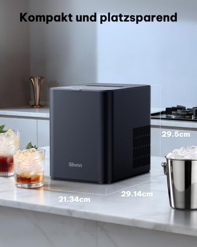 Foto von Silonn Eiswürfelmaschine Klein, 8 Eiswürfel in 6 Min, 12 kg/24H, 2 Bullet-Eisgrößen, Tragbare Selbstreinigende Eismaschine Für Küche, Büro, Party, Camping und Wohnmobil