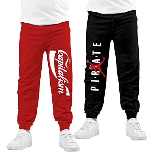Image of KYDA KIDS 100% Cotton Track Pants for Boys | Premium Printed Soft Single Jersey Fabric | Elastic Waist Loose Fit Summer Full Length with Rib Hem (Pack of 2)
