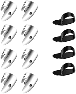 SAVITA 12Pcs Adjustable Finger Picks Set, Including 8pcs Silver Stainless Steel Thumb Picks + 4pcs Plastic Thumb Plectrums for Guitar Banjo Harp Bass Stringed Instruments
