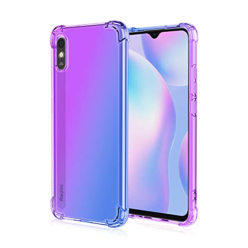 EasyLifeGo for Xiaomi Redmi 9A Case Slim Shock Absorption Flexible TPU Soft Edge Bumper with Reinforced Corners Multicolor Gradient Protective Cover, Purple Blue