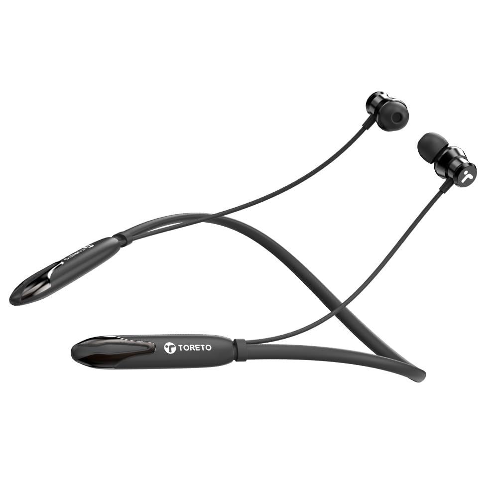 Toreto Wireless Neckband with Magnetic On/Off Hall Sensor 20 Hours of Playtime | Type C Charging (TOR-223, Black)-image-21